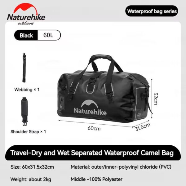 کیف حمل بار نیچرهایک - درای بگ 60 لیتری Naturehike Waterproof travel Carrying Bag with divider - 60L - CNK2450XB015 - تصویر 5