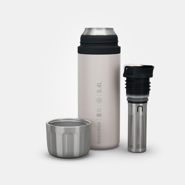 فلاسک کچوا با فیلتر چای 0.4 لیتر Quechua Stainless Steel Thermos with Tea Filter - Stainless Steel - Quick Lid - 0.4 L - MH900 - تصویر 4