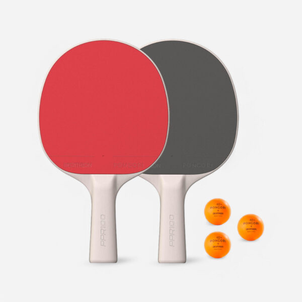 راکت پینگ پنگ دکتلون Pongori Set of 2 heavy-duty rackets + 3 ping pong balls - set ppr 100 - تصویر 1