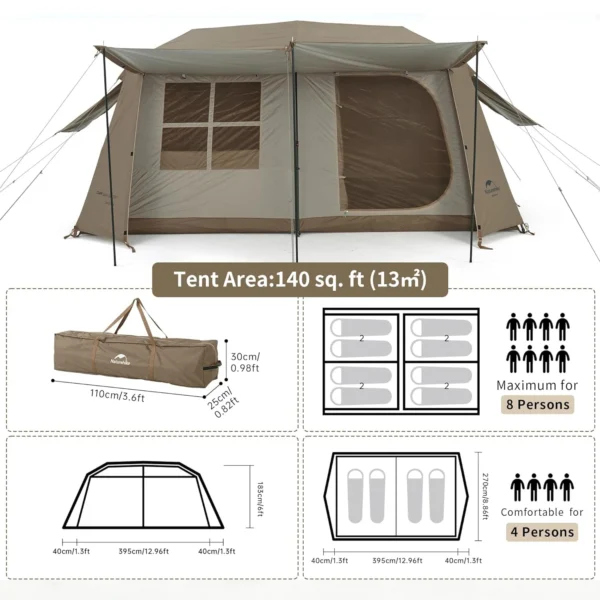 چادر نیچرهایک اتومات - 8 نفره کمپینگ - سری کلاسیک Naturehike Village 13 8-Person Instant Tent - CNH22ZP004.C - تصویر 11