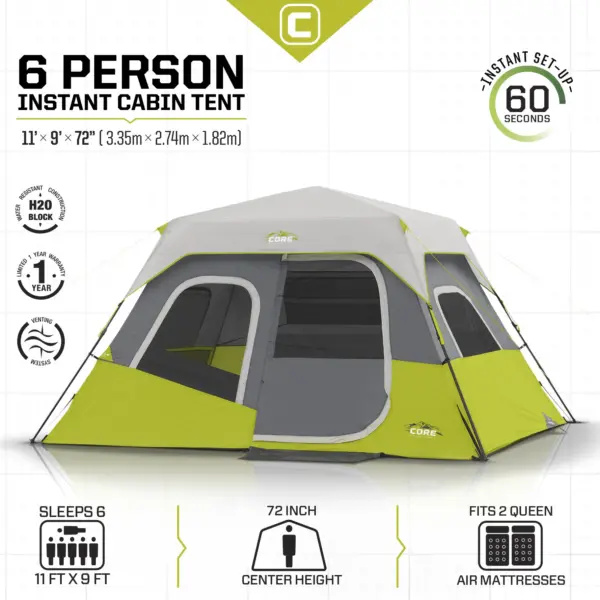 چادر کر اتومات - 6 نفره کمپینگ Core 6 Person Instant Cabin Tent - تصویر 3