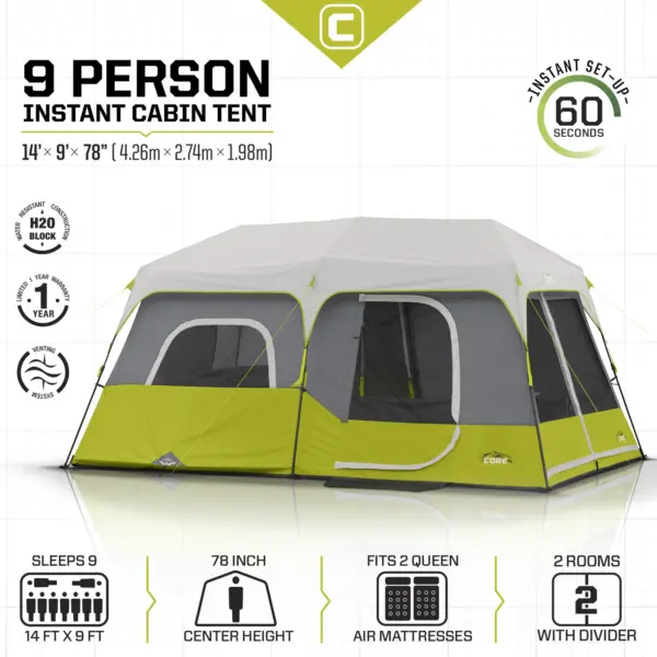 چادر کر اتومات - 9 نفره کمپینگ Core 9 Person Instant Cabin Tent - تصویر 3