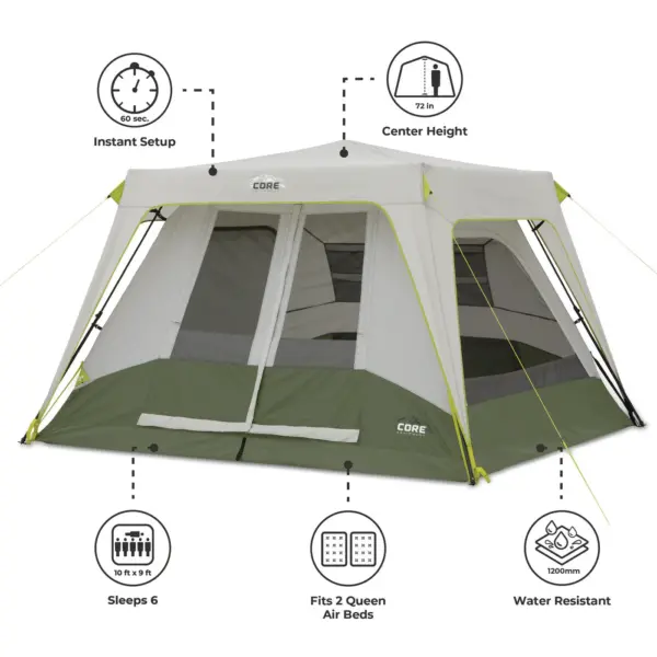 چادر کر اتومات - 6 نفره کمپینگ Core 6 Person Instant Cabin Performance Tent - تصویر 11