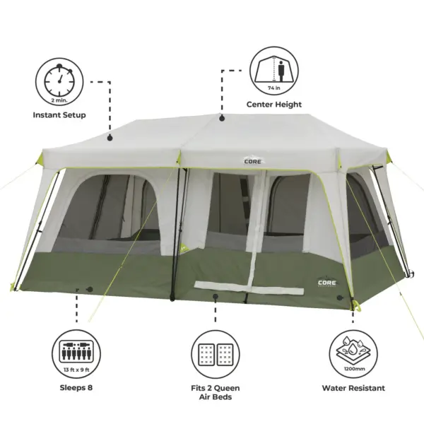 چادر کر اتومات - 8 نفره کمپینگ Core 8 Person Instant Cabin Performance Tent - تصویر 13