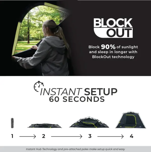 چادر کر اتومات - 6 نفره کمپینگ - بلاک نور آفتاب Core 6 Person Instant Cabin Blockout Tent - تصویر 2