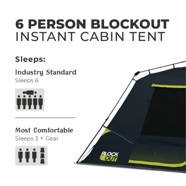 چادر کر اتومات - 6 نفره کمپینگ - بلاک نور آفتاب Core 6 Person Instant Cabin Blockout Tent - تصویر 7