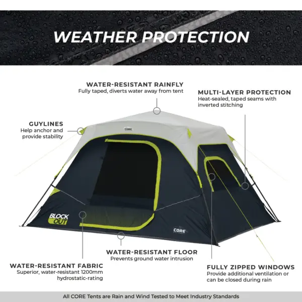 چادر کر اتومات - 6 نفره کمپینگ - بلاک نور آفتاب Core 6 Person Instant Cabin Blockout Tent - تصویر 8