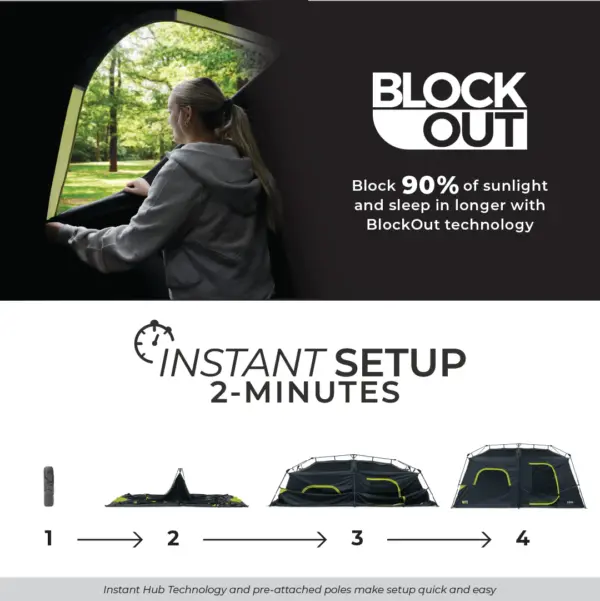 چادر کر اتومات - 9 نفره کمپینگ - بلاک نور آفتاب Core 9 Person Instant Cabin Blockout Tent - تصویر 4