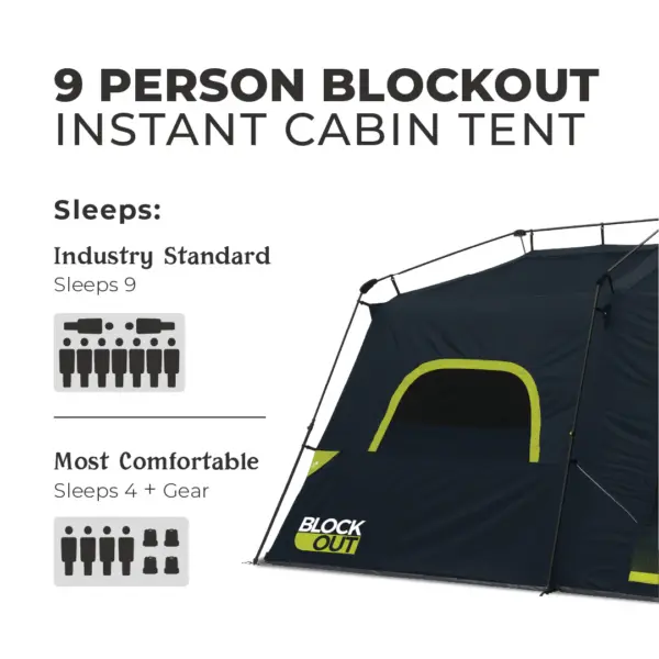 چادر کر اتومات - 9 نفره کمپینگ - بلاک نور آفتاب Core 9 Person Instant Cabin Blockout Tent - تصویر 7