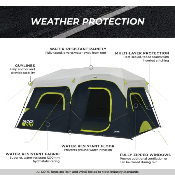 چادر کر اتومات - 9 نفره کمپینگ - بلاک نور آفتاب Core 9 Person Instant Cabin Blockout Tent - تصویر 8