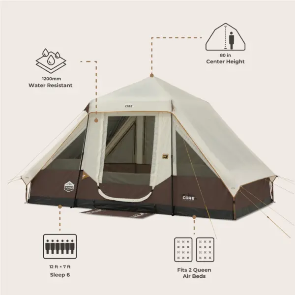 چادر کر اتومات - 6 نفره کمپینگ Core 6 Person Lighted Instant Pyramid Tent - تصویر 4