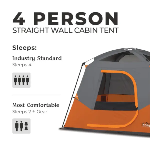 چادر کر - 4 نفره کمپینگ Core 4 Person Straight Wall Cabin Tent - تصویر 3
