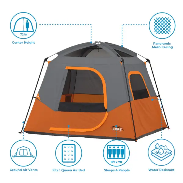 چادر کر - 4 نفره کمپینگ Core 4 Person Straight Wall Cabin Tent - تصویر 4