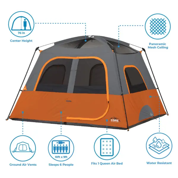 چادر کر - 6 نفره کمپینگ Core 6 Person Straight Wall Cabin Tent - تصویر 4