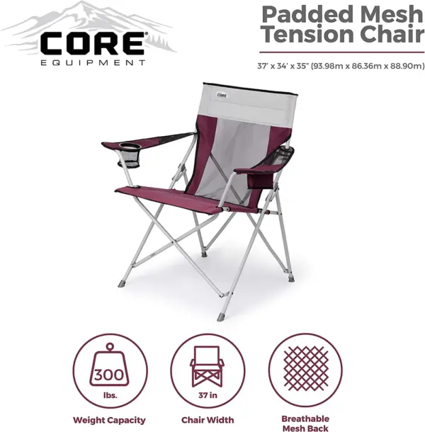 صندلی کمپینگ کر Core Mesh Tension Chair - Red/Silver - تصویر 3