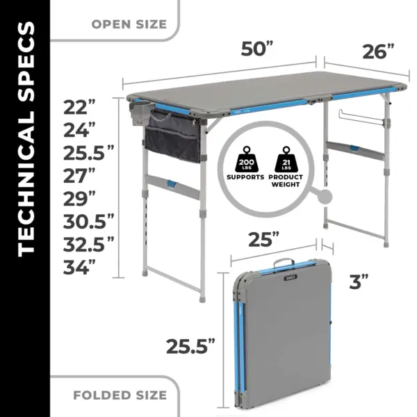 میز کمپینگ کر - 4 فوت با سیستم فلکس ریل Core 4 Foot FlexRail Outdoor Camp Table - تصویر 10