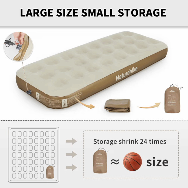 تشک بادی نیچرهایک تک نفره Naturehike C20 Single Inflatable Mattress With Air Pump - CNK2350WS018 - تصویر 3