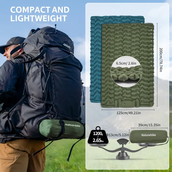 زیرانداز بادی نیچرهایک تک نفره - ضخامت 6.5 سانت - پمپ پدالی Naturehike FC01 Ultralight Single Inflatable Sleeping Pad - CNK2550WS019 - تصویر 2
