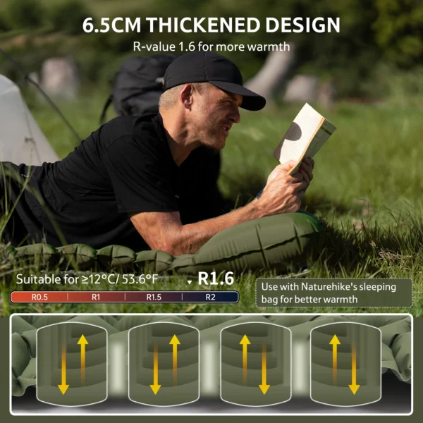 زیرانداز بادی نیچرهایک تک نفره - ضخامت 6.5 سانت - پمپ پدالی Naturehike FC01 Ultralight Single Inflatable Sleeping Pad - CNK2550WS019 - تصویر 6