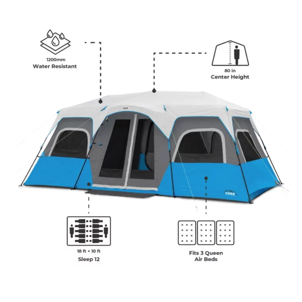 چادر اتومات کر - 12 نفره کمپینگ چراغ دار Core 12 Person Lighted Instant Cabin Tent - تصویر 3