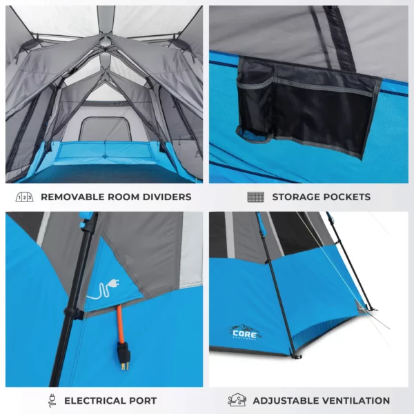 چادر اتومات کر - 12 نفره کمپینگ چراغ دار Core 12 Person Lighted Instant Cabin Tent - تصویر 5