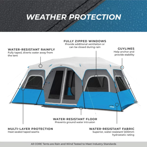 چادر اتومات کر - 12 نفره کمپینگ چراغ دار Core 12 Person Lighted Instant Cabin Tent - تصویر 9