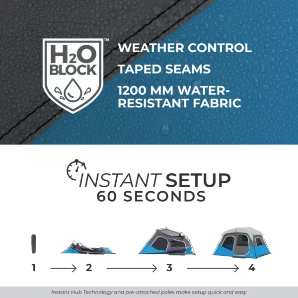 چادر اتومات کر - 6 نفره کمپینگ چراغ دار Core 6 Person Lighted Instant Cabin Tent - تصویر 4