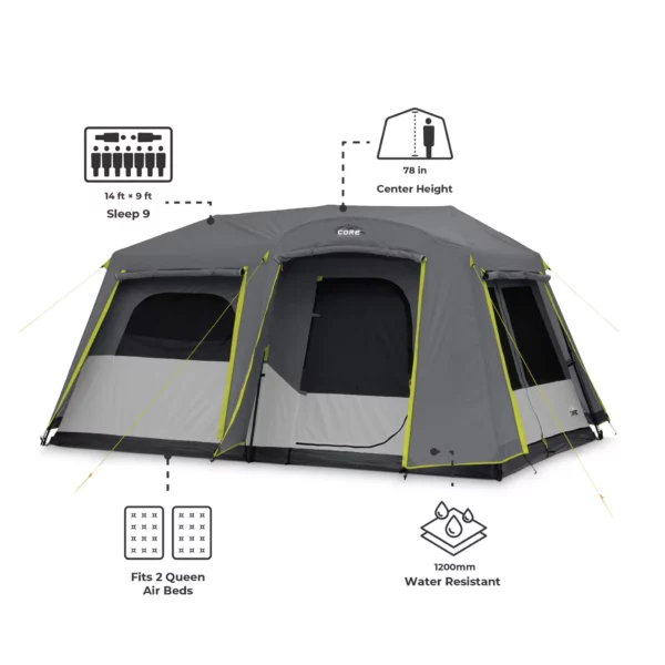 چادر اتومات کر - 9 نفره کمپینگ دو پوش Core 9 Person Instant Cabin Tent with Full Rainfly - تصویر 4