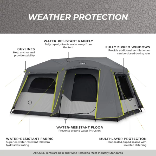 چادر اتومات کر - 9 نفره کمپینگ دو پوش Core 9 Person Instant Cabin Tent with Full Rainfly - تصویر 7