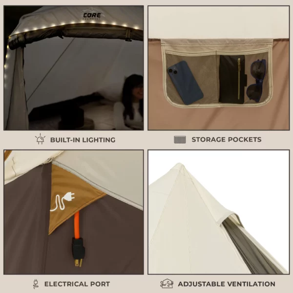 چادر سرخپوستی کر - 6 نفره کمپینگ چراغ دار Core 6 Person Lighted Bell Tent - تصویر 5