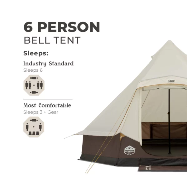 چادر سرخپوستی کر - 6 نفره کمپینگ چراغ دار Core 6 Person Lighted Bell Tent - تصویر 7