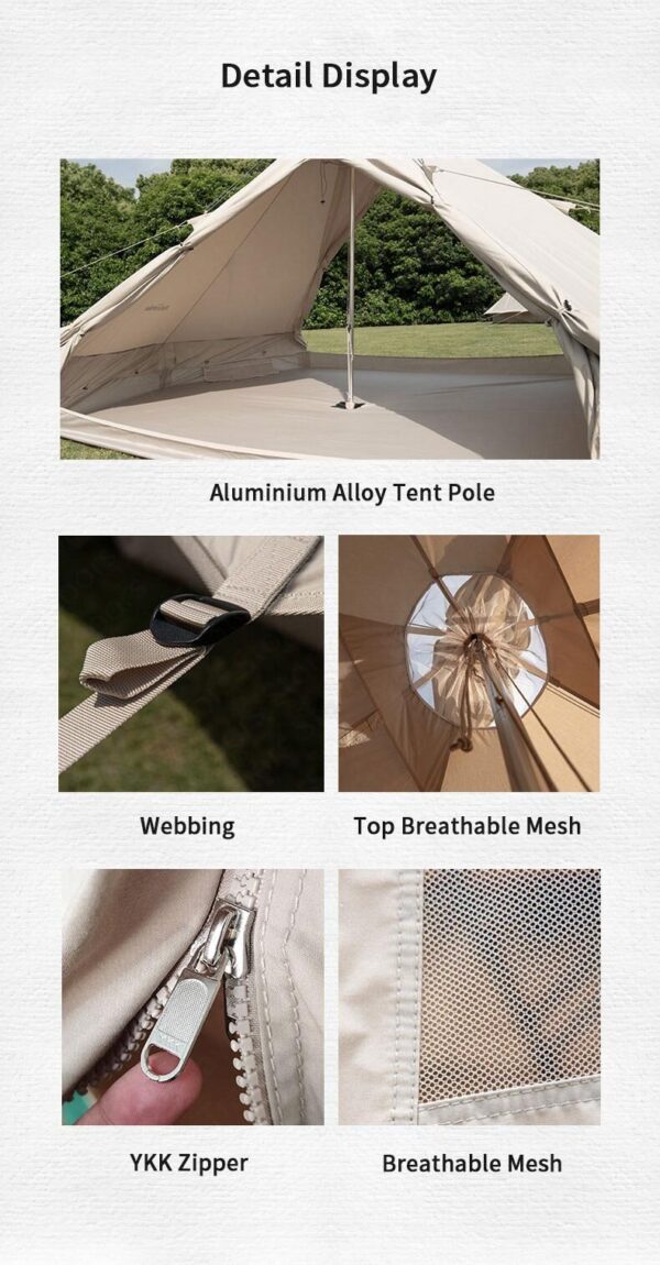 چادر سرخپوستی نیچرهایک چهار فصل – 3 تا 6 نفره – هشت ضلعی Naturehike Brighten 6.4 Cotton Pyramid 4 Season Tent - NH20ZP004 - تصویر 17
