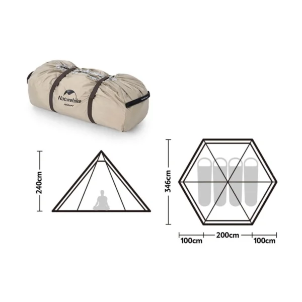 چادر سرخپوستی نیچرهایک – 3 تا 4 نفره – شش ضلعی Naturehike Hexaonal Pyramid Tent Ranch 4 - NH20ZP013 - تصویر 6