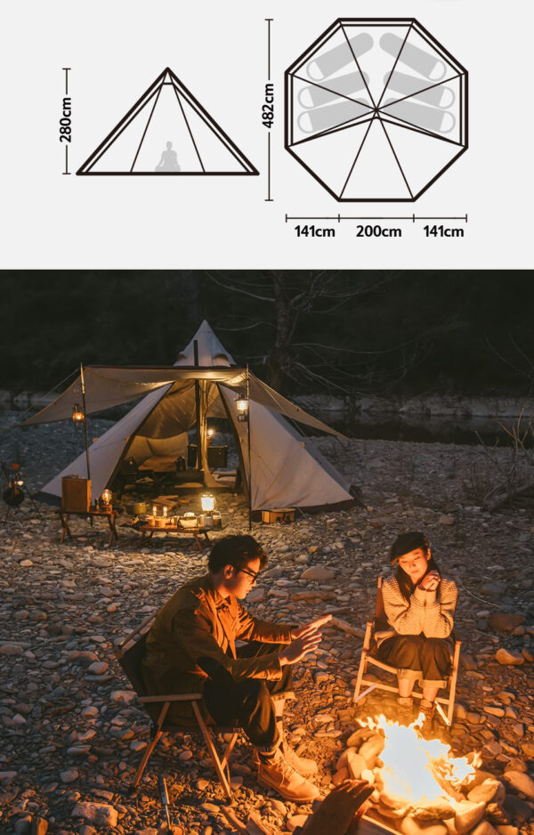 چادر سرخپوستی نیچرهایک – 5 تا 8 نفره – هشت ضلعی Naturehike Octagonal Pyramid Tent - NH20ZP014 - تصویر 11