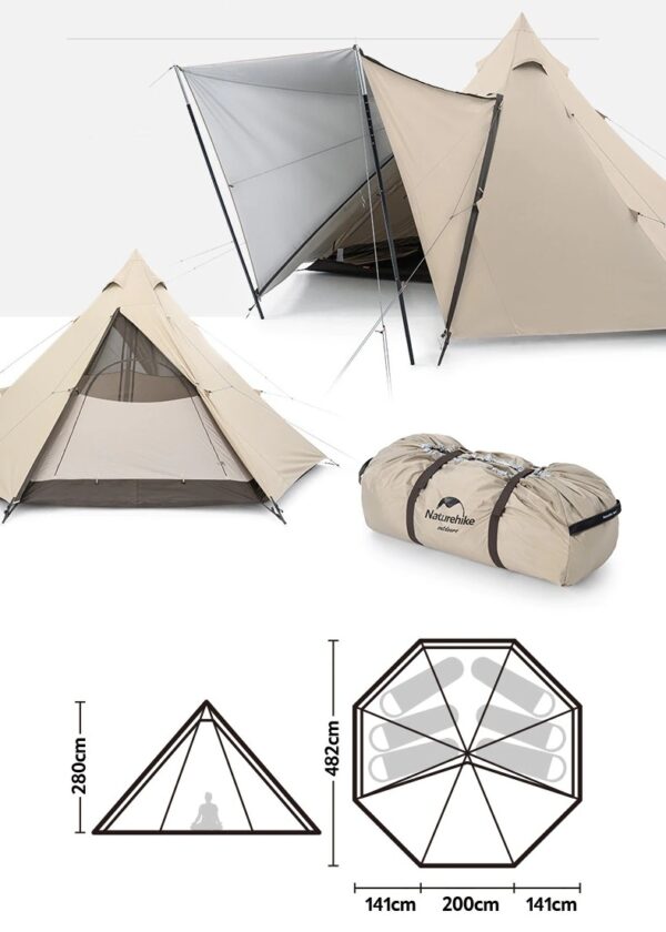چادر سرخپوستی نیچرهایک – 5 تا 8 نفره – هشت ضلعی Naturehike Octagonal Pyramid Tent - NH20ZP014 - تصویر 17