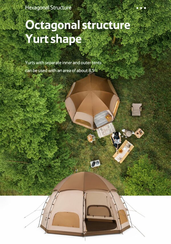 چادر مغولی هشت ضلعی نیچرهایک - 3 تا 4 نفره کمپینگ Naturehike Octagonal Mongolian Glamping Tent - NH22ZP012 - تصویر 16