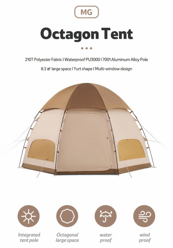 چادر مغولی هشت ضلعی نیچرهایک - 3 تا 4 نفره کمپینگ Naturehike Octagonal Mongolian Glamping Tent - NH22ZP012 - تصویر 18