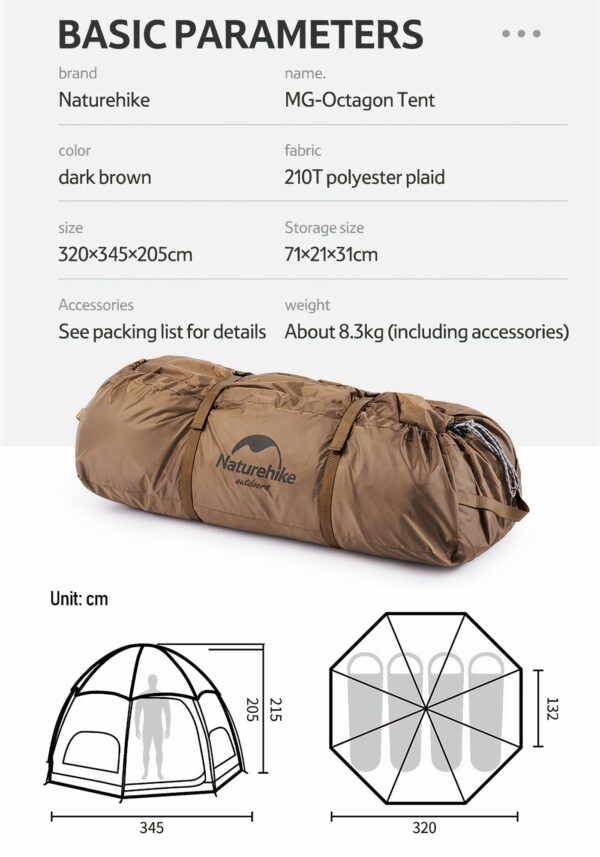 چادر مغولی هشت ضلعی نیچرهایک - 3 تا 4 نفره کمپینگ Naturehike Octagonal Mongolian Glamping Tent - NH22ZP012 - تصویر 19