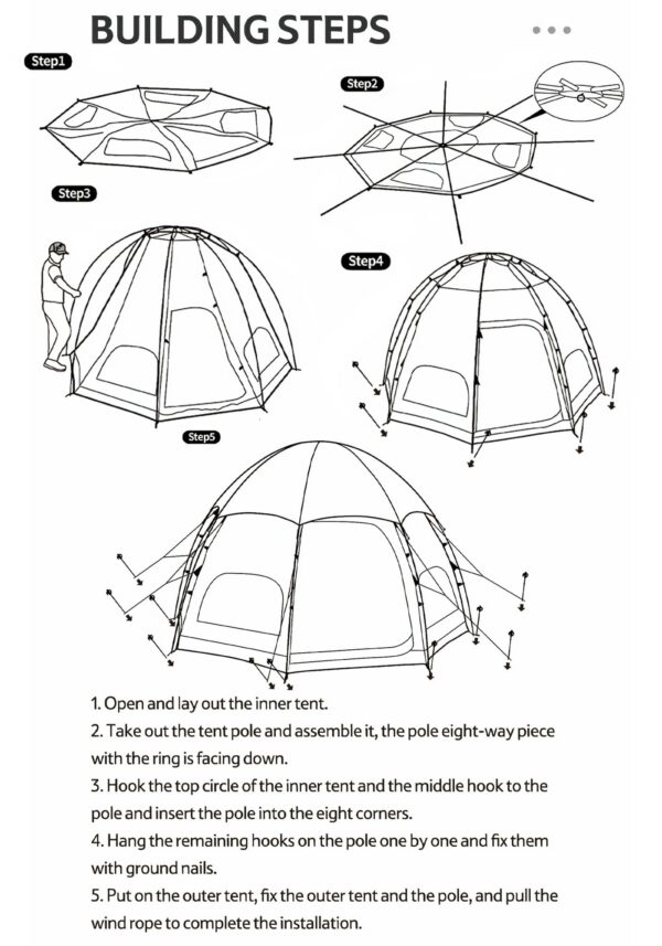 چادر مغولی هشت ضلعی نیچرهایک - 3 تا 4 نفره کمپینگ Naturehike Octagonal Mongolian Glamping Tent - NH22ZP012 - تصویر 20
