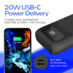 پاور بانک انرجایزر – ظرفیت 20000 میلی‌آمپر Energizer Power Bank (PowerSafe 20W PD 20K) - 3-Port with USB-C Cable - UE20063PQ - تصویر 10