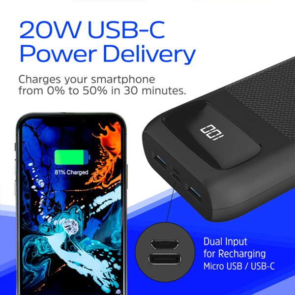 پاور بانک انرجایزر – ظرفیت 20000 میلی‌آمپر Energizer Power Bank (PowerSafe 20W PD 20K) - 3-Port with USB-C Cable - UE20063PQ - تصویر 10